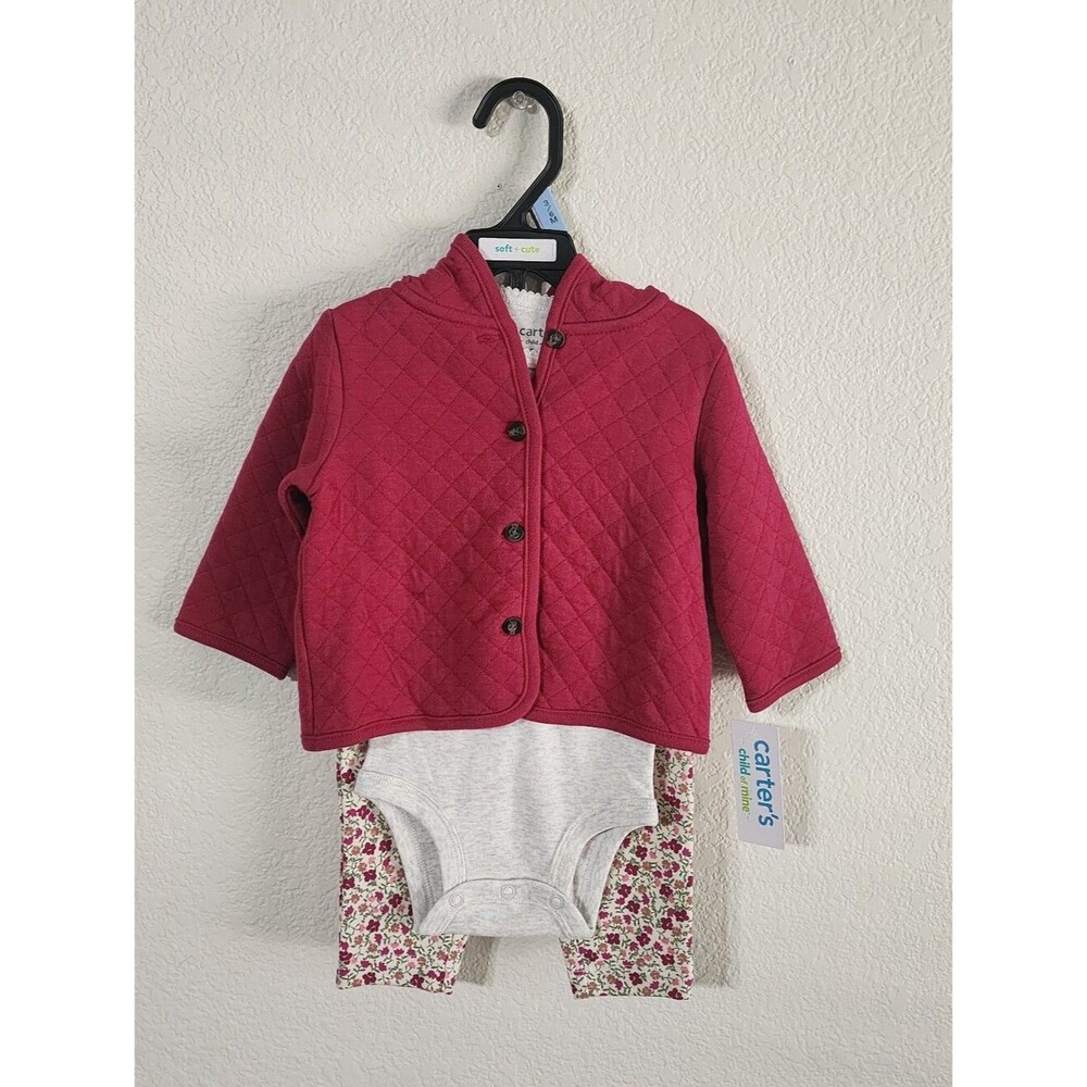 Carter's Child of Mine Girls 3-6M 3-Piece Quilted Burgundy Jacket